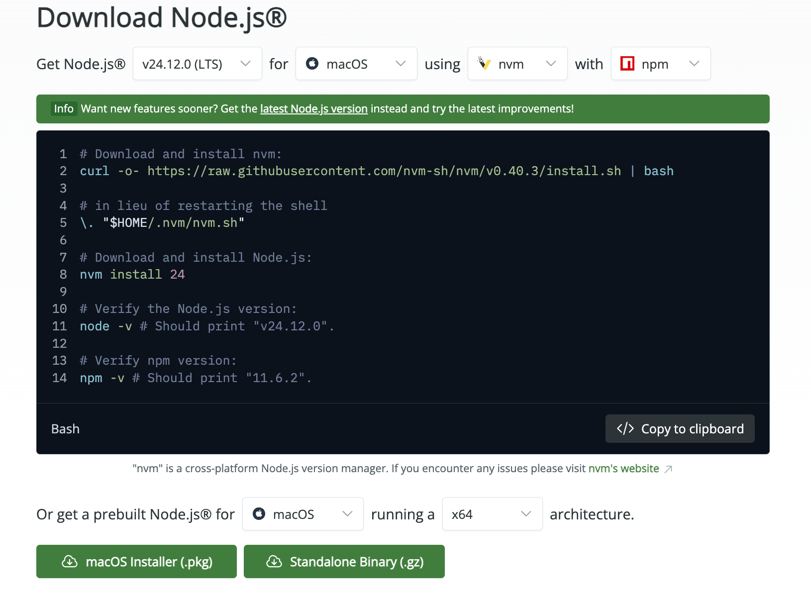 Node.js install