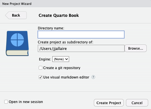 RStudio Create Book Project